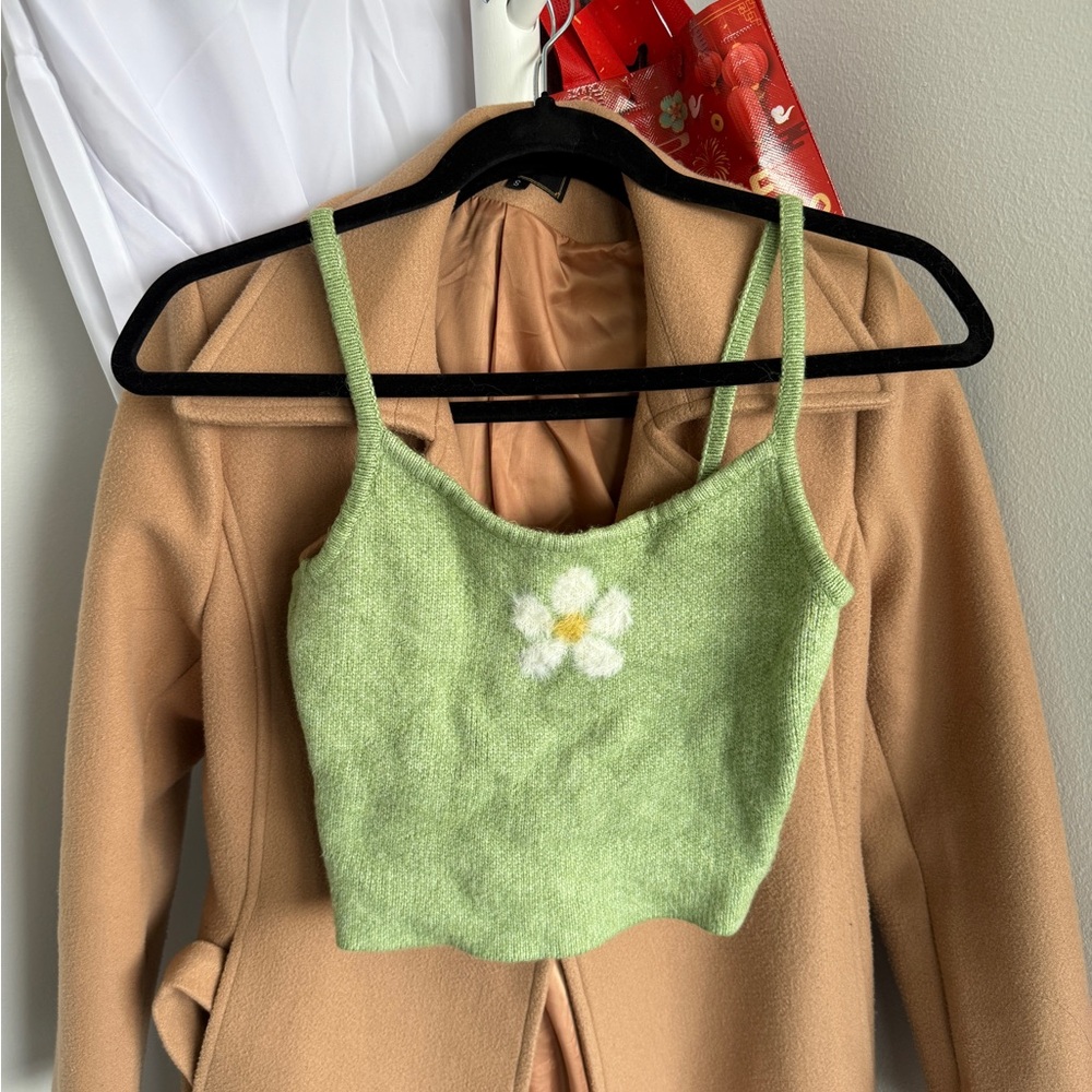 La Hearts Light Green Floral Knit Crop Top